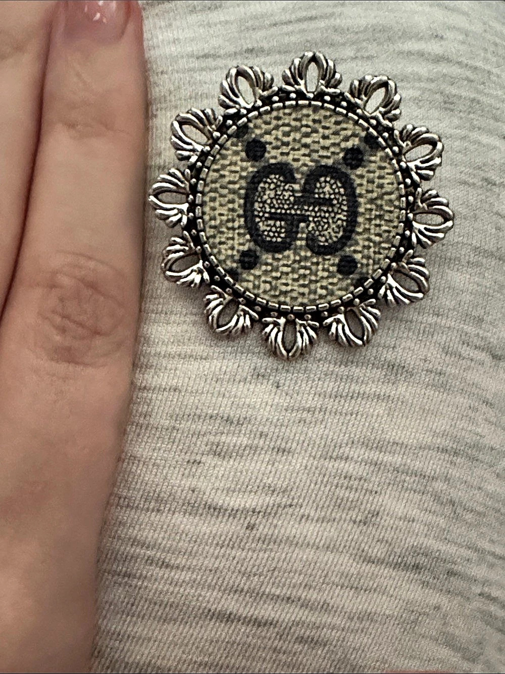 Gucci brooch / pin up-cycled from gucci purse